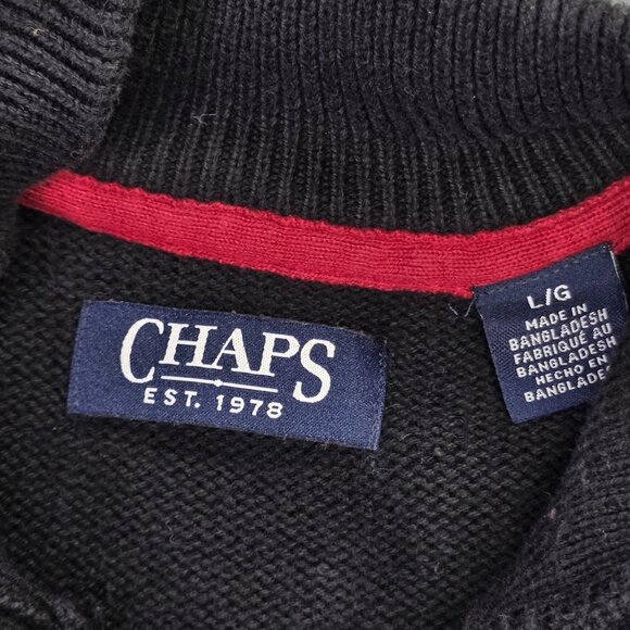 Chaps Sweater Mens Large Black Mock Neck 3-Button Fair Isle Polar Bear Cotton - Picture 3 of 9